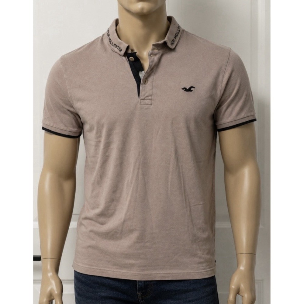HOLLISTER ABERCROMBIE Men's Short Sleeve Polo Shirt Size Small S Tan Beige